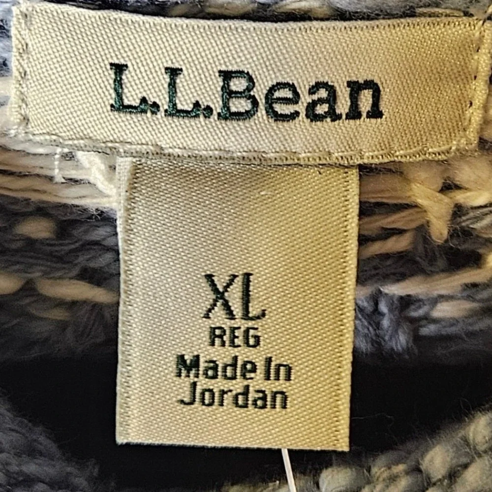LL Bean Womens Cotton Ragg Sweater Fair Isle Funnelneck Nordic Cozy Sz XL Reg
